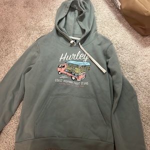 hurley hoodie size large green with beachy print on front